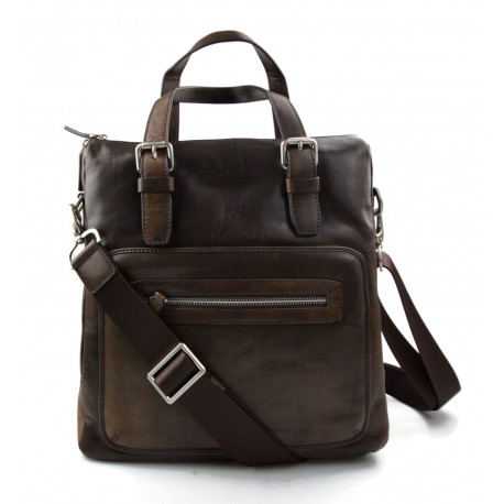 Leather notebook bag satchel messenger men ladies bag handbag dark brown shoulder bag ipad tablet bag