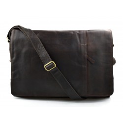 Genuine italian leather XXL shoulder messenger bag ipad laptop ladies men notebook dark brown