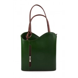 Borsa pelle donna zaino verde marrone con manici a spalla