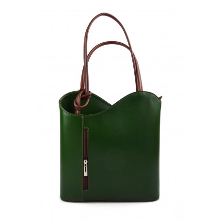 Borsa pelle donna zaino verde marrone con manici a spalla