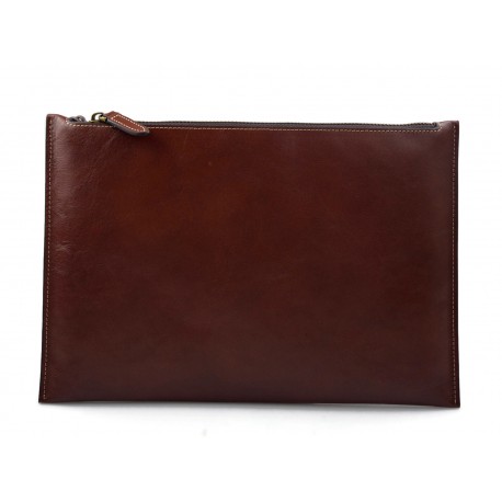 Leather pouch brown leather zipped bag big leather clutch zipper pouch leather zipper