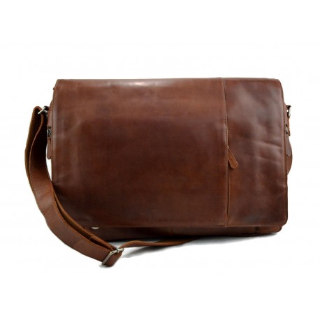 Genuine italian leather XXL shoulder messenger bag ipad laptop brown