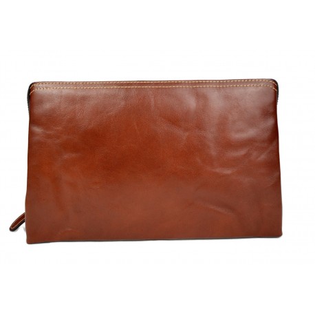 Leather pouch leather zipped bag big leather clutch zipper pouch leather zipper brown