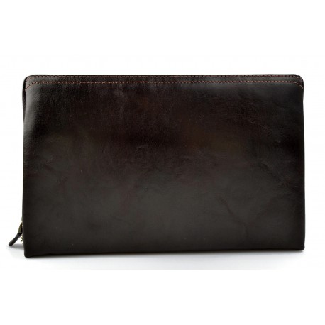 Leather pouch leather zipped bag big leather clutch zipper pouch leather zipper dark brown