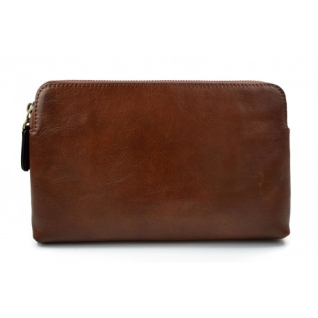 Leather clutch brown leather zipped bag big leather clutch zipper pouch leather