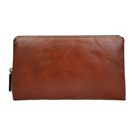 Leather pouch leather zipped bag big leather clutch zipper brown pouch leather zipper