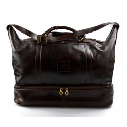 Leather duffle bag genuine leather shoulder bag dark brown
