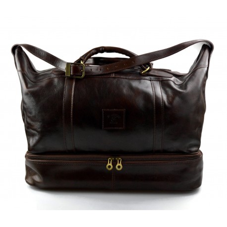 Sac de voyage en cuir homme femme bandoulière en cuir véritable brun foncè