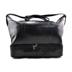 Leather duffle bag genuine leather shoulder bag black