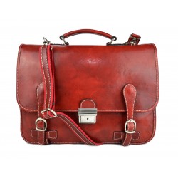 Leather briefcase mens ladies office handbag red