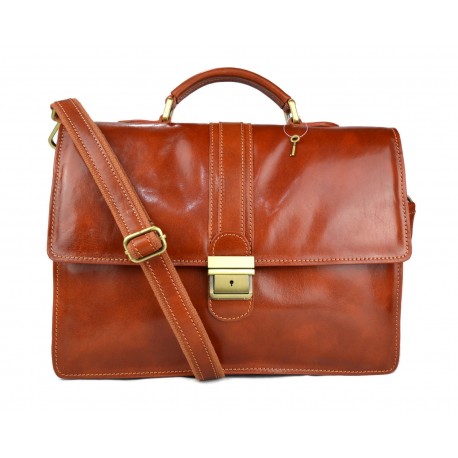Leather briefcase mens ladies handbag shoulder bag honey executive bag