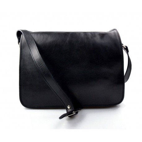 Bolso messenger de piel bandolera de cuero bolso de hombre piel bolso de espalda negro