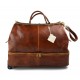 Leather trolley travel bag doctor bag weekender with wheels overnight brown