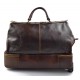 Leather trolley travel bag doctor bag weekender with wheels overnight dark brown