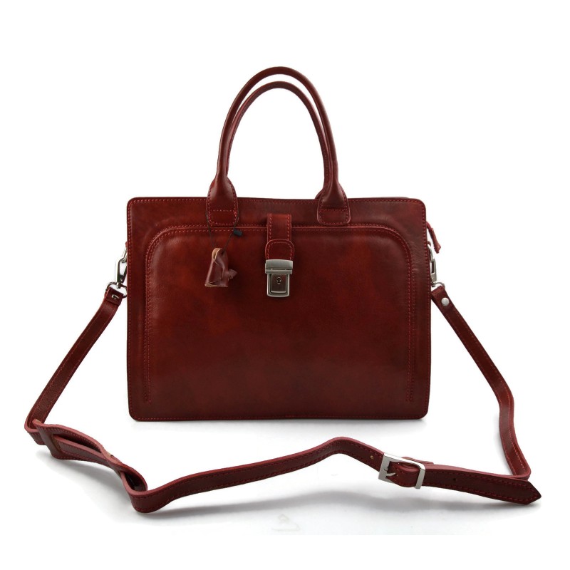 Leather briefcase office shoulder bag business bag briefcase red