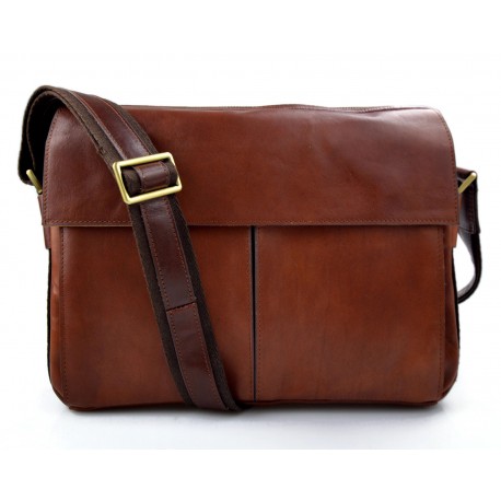 Leather satchel mens messenger ladies handbag ipad tablet leather bag brown