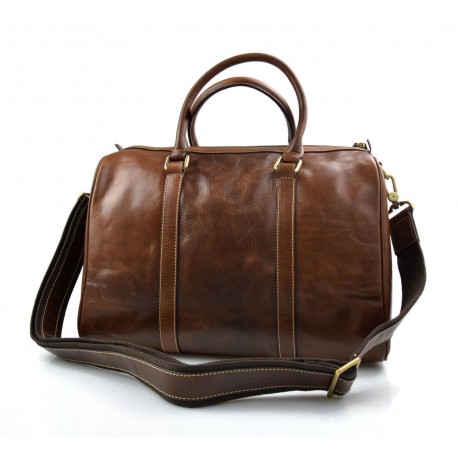 Brown duffle bag leather small duffel genuine leather travel