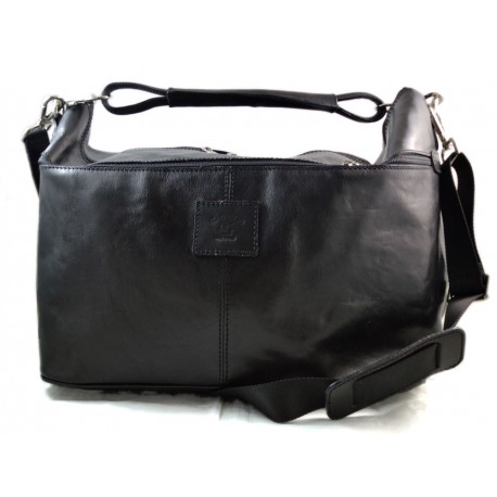 Mens ladies leather duffle bag black shoulder bag travel bag