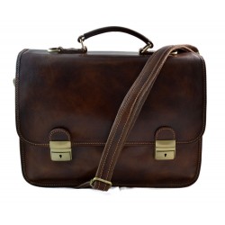 Mens leather bag shoulder bag genuine leather briefcase brown