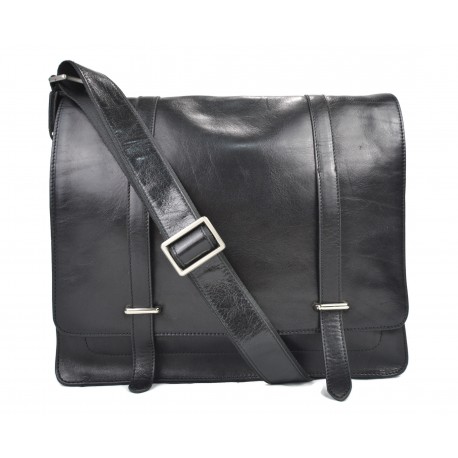 Sac messenger en cuir noir homme famme cuir sac d'épaule bandoulière sac postier