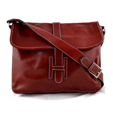 Cartella pelle messenger a tracolla postino borsa vera pelle uomo donna made in Italy rosso