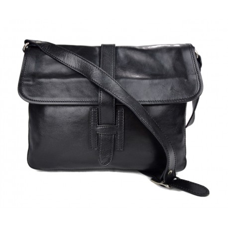 Carpeta de cuero messenger bolso de piel bandolera de piel cartero bolso de cuero negro