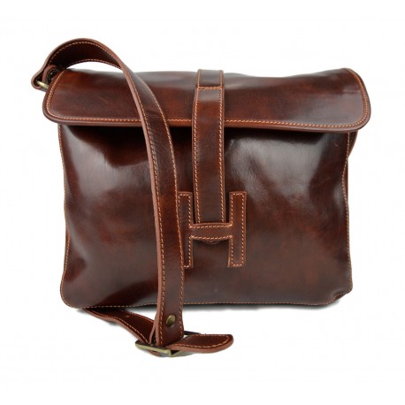 Sac cuir sac à bandoulière homme femme sac postier marron sac d'épaule bandoulière