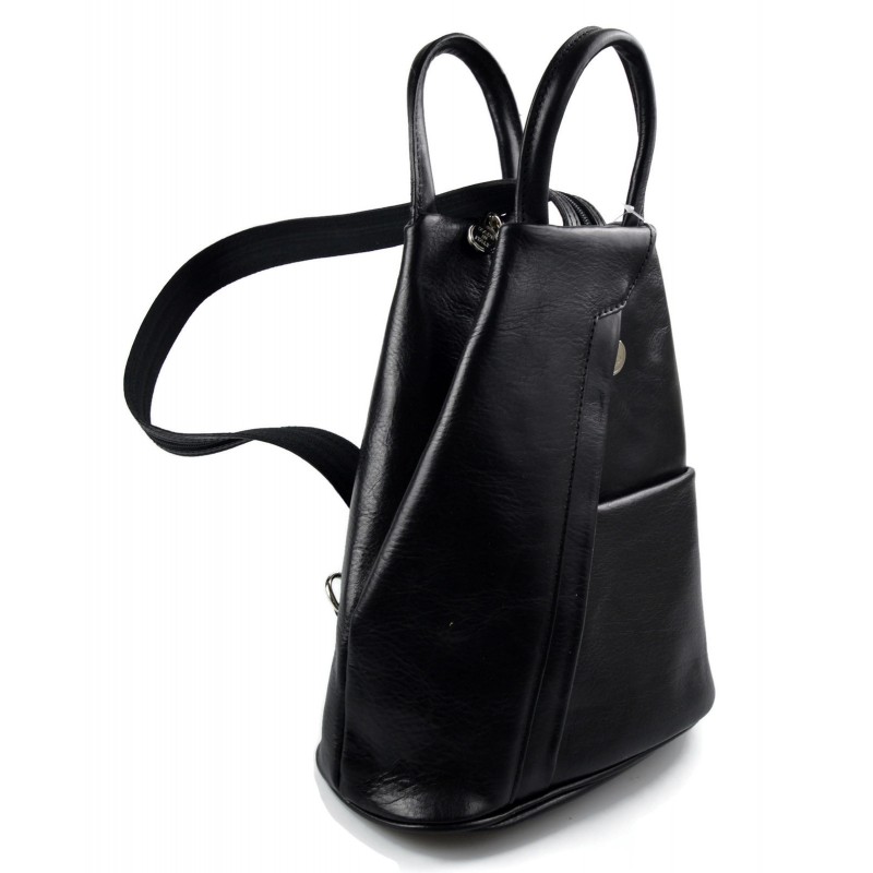 Leather backpack ladies mens lether travel bag weekender black