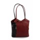 Borsa pelle donna borsa zaino nero - rosso con manici a spalla