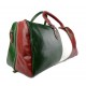 Mens leather duffle bag italian flag shoulder bag travel bag luggage weekender carryon red back