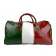 Mens leather duffle bag italian flag shoulder bag travel bag luggage weekender carryon red back