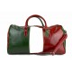 Mens leather duffle bag italian flag shoulder bag travel bag luggage weekender carryon red back