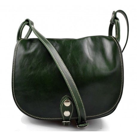 Bolsa de cuero de mujer verde  made in Italy bandolera bolso de espalda