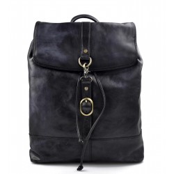 Vintage leather backpack genuine washed leather travel bag blue