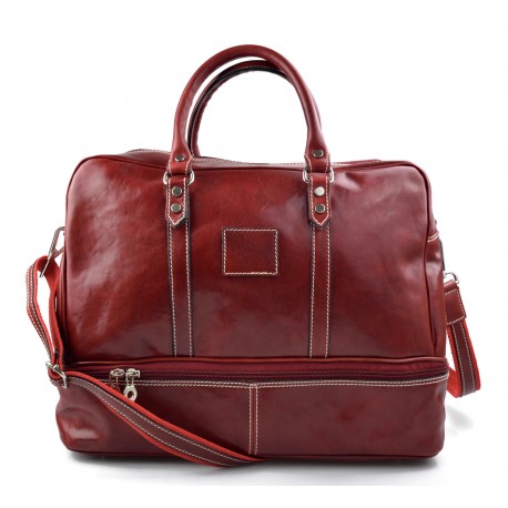 Leather duffle bag genuine leather shoulder bag red mens ladies travel bag gym bag luggage