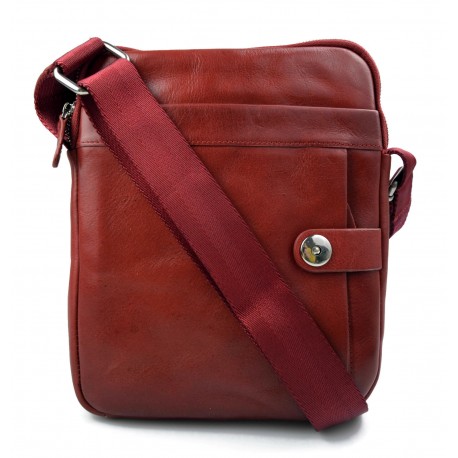 Leather shoulder bag mens women messenger leather satchel crossbody leather postman bag red