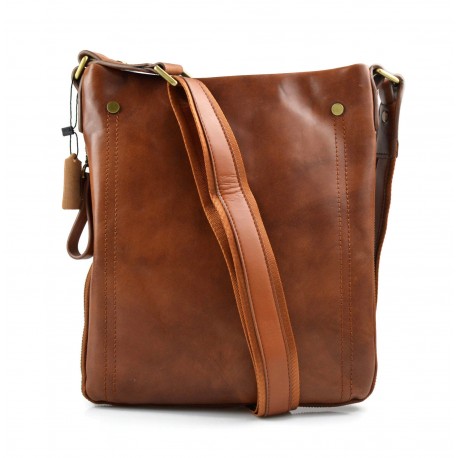 Leather shoulder bag mens women messenger leather satchel crossbody leather brown