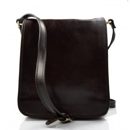 Bolso de cuero bandolera de piel cartero marron oscuro de hombre de mujer de cuero bolso de piel bolso de espalda bolso de piel