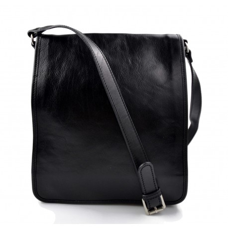 Bolso de cuero bandolera hombre mujer cartero de cuero negro bolso de piel messenger