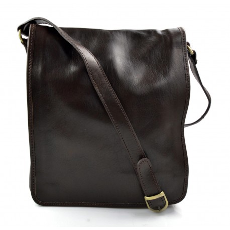 Bolso de cuero bandolera hombre mujer cartero de cuero marron oscuro bolso de piel messenger