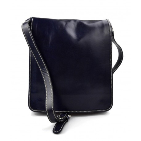 Bolso de cuero bandolera hombre mujer cartero de cuero azul bolso de piel messenger