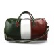 Mens leather duffle bag italian flag shoulder bag travel bag luggage weekender carryon green back