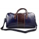 Mens leather duffle bag blue brown shoulder bag travel bag luggage weekender carryon cabin bag