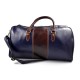 Mens leather duffle bag blue brown shoulder bag travel bag luggage weekender carryon cabin bag