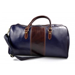 Mens leather duffle bag blue brown shoulder bag travel bag luggage weekender carryon cabin bag