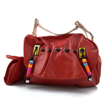 Borsa pelle donna rosso a spalla con pochette inclusa shopper