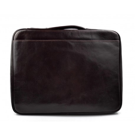 Leather folder document file folder A4 leather zipped folder bag dark brown