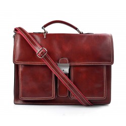 Leather briefcase business bag conference bag satchel red
