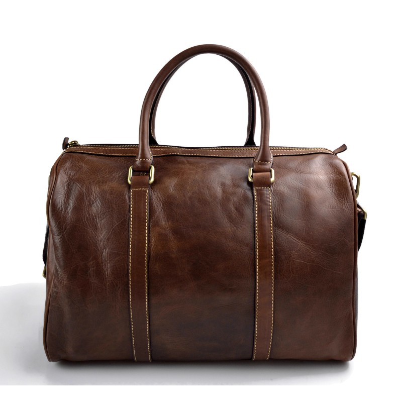 Brown duffle bag leather small duffle genuine leather travel bag