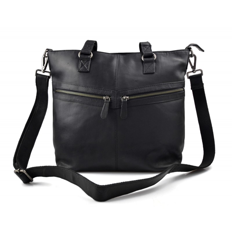 Ladies buffalo leather black handbag womens shoulder bag satchel